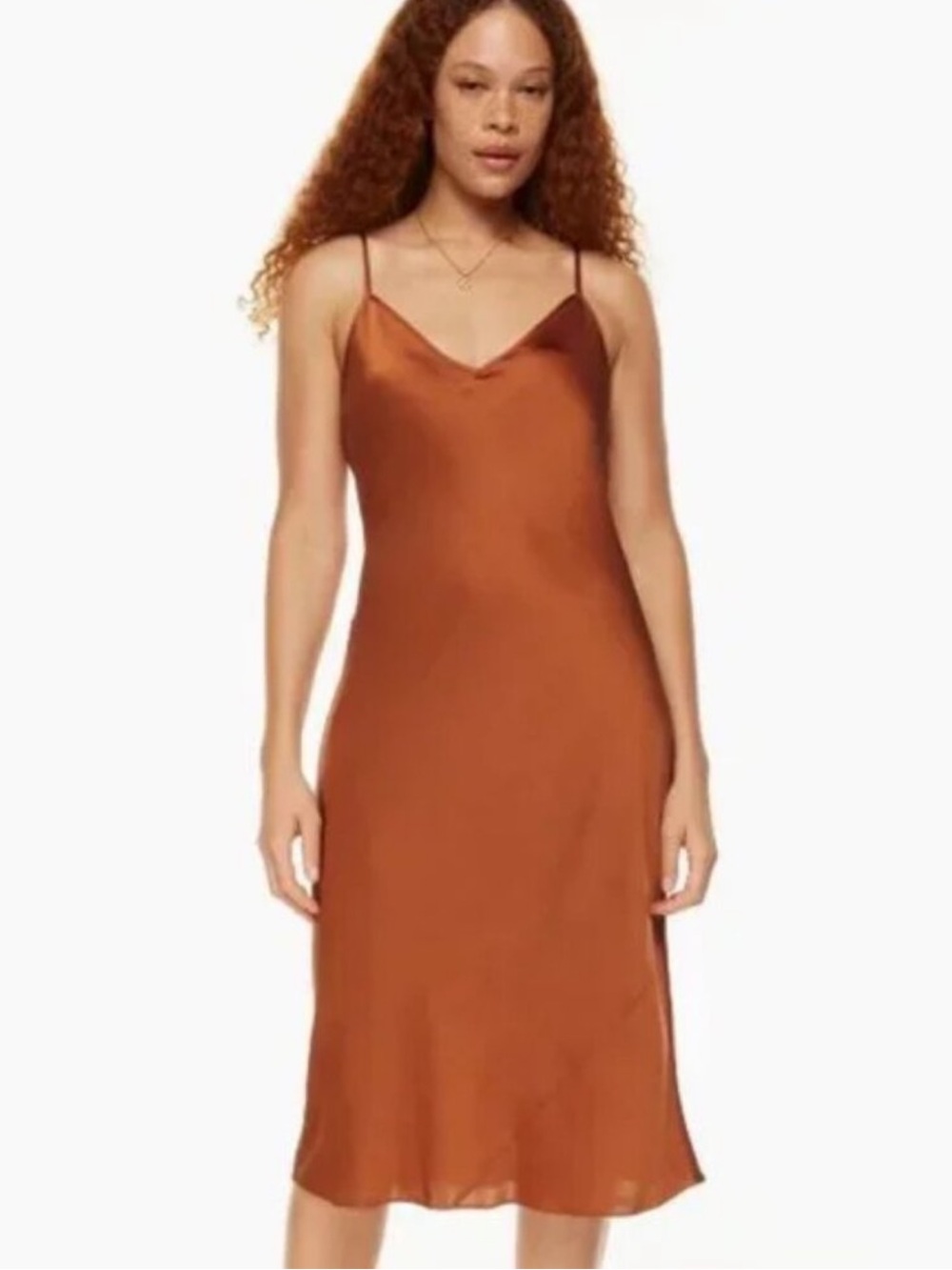 Aritzia Wilfred Only Satin Midi Slip Dress Anise Brown Orange Size M - Picture 5 of 6